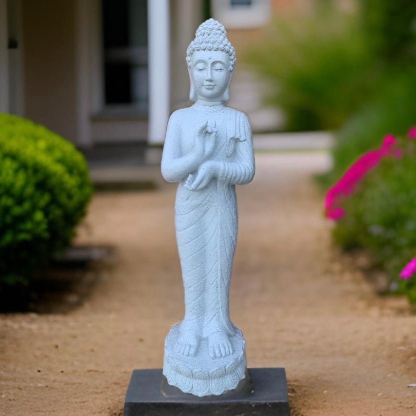 Buddha statue - standing position ideal for home and garden decor. - The Plant Shop
